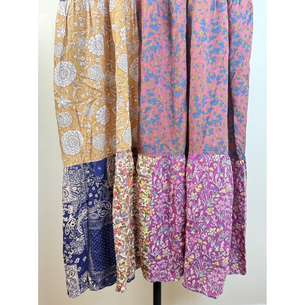 Natural Life Women Patchwork Florean Midi Dress Boho Tiered Flowy Multi L/XL Vtg - Picture 7 of 13